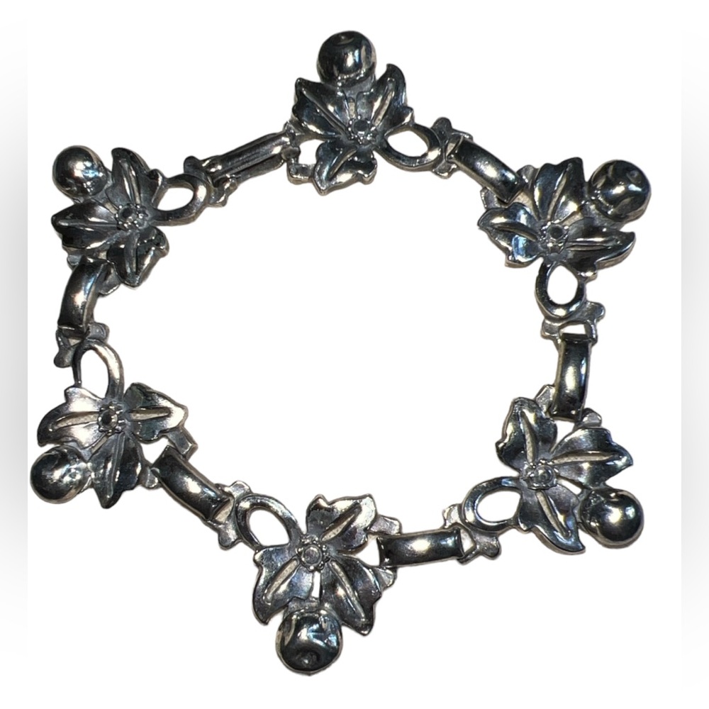 Vintage Francisco Rebajes NYC  Floral Modernist Silver Plated Link Bracelet 7"